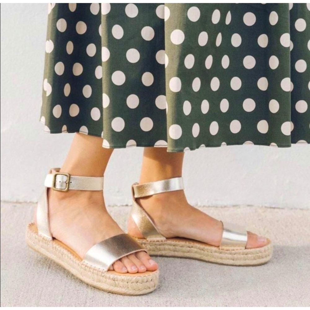 Soludos Espadrille Sandals Womens 10 Gold Metallic Boho Leather Ankle Strap 1812